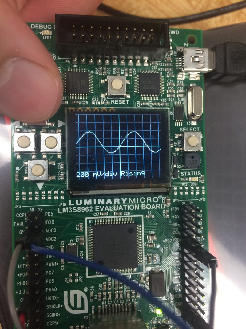 Changing the Voltage Resolution (Scale). Display shows waveform adjusted accordingly.