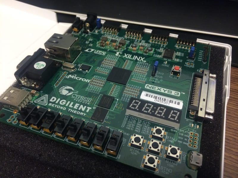 Close up of the board we'd be using throughout Intro to Digital and Advanced Design with FPGA's.