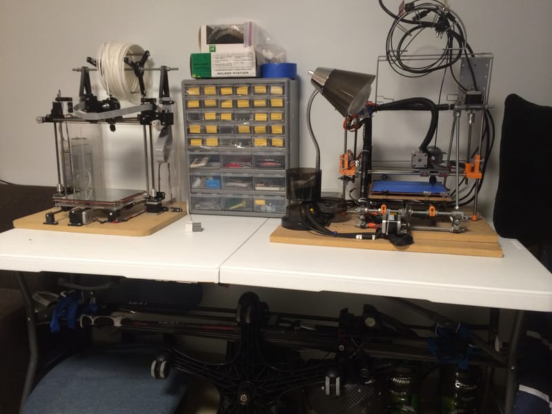 The Mendel90 on the Left, and the Prusa i2 on the Right