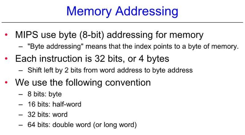 MIPS ISA — 8-bit Addressing, 32-bit Words