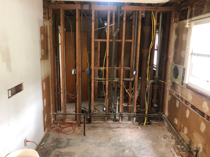 Kitchen/Bathroom Common Wall Exposed