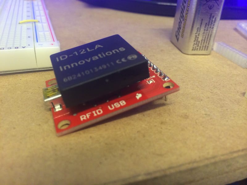 This is the RFID Sensor I used, which works with 125 kHz Cards, Tags, and components. I can issue them to friends to have access to my dorm if I'm at class.