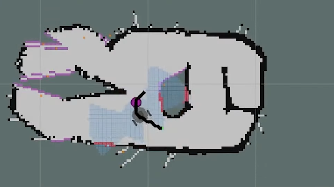 Local obstacle avoidance in the Kinect's forward field of view — nearby obstacle cells (outlined) push the steering away from them in real time. [3]